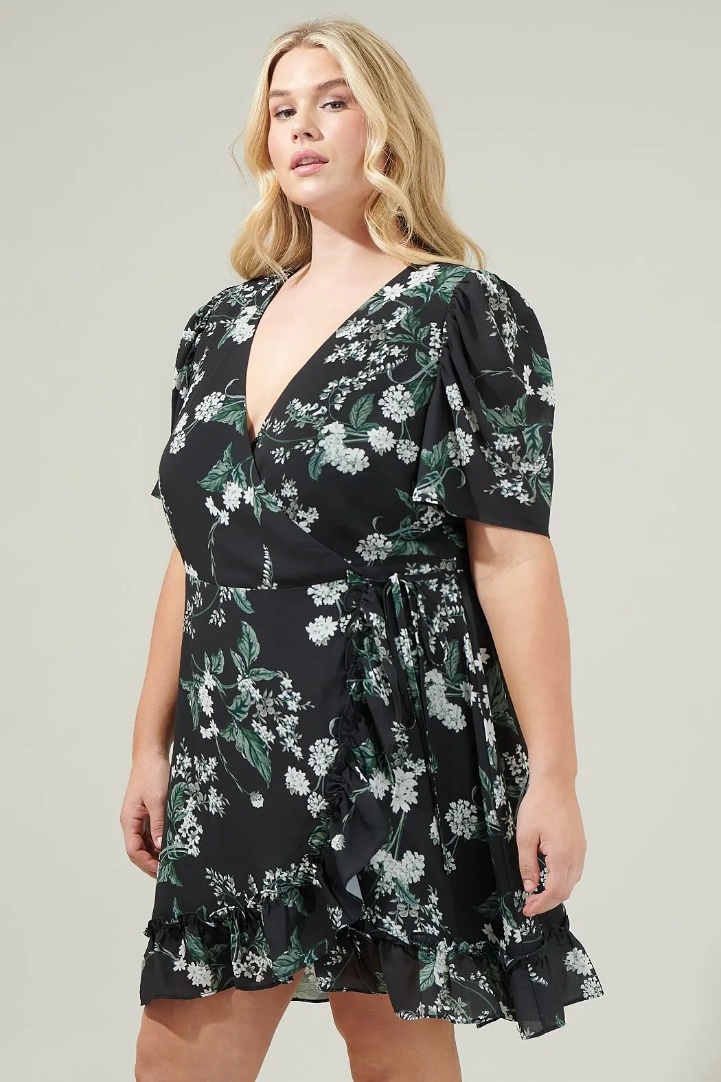Black Floral Wrap Dress