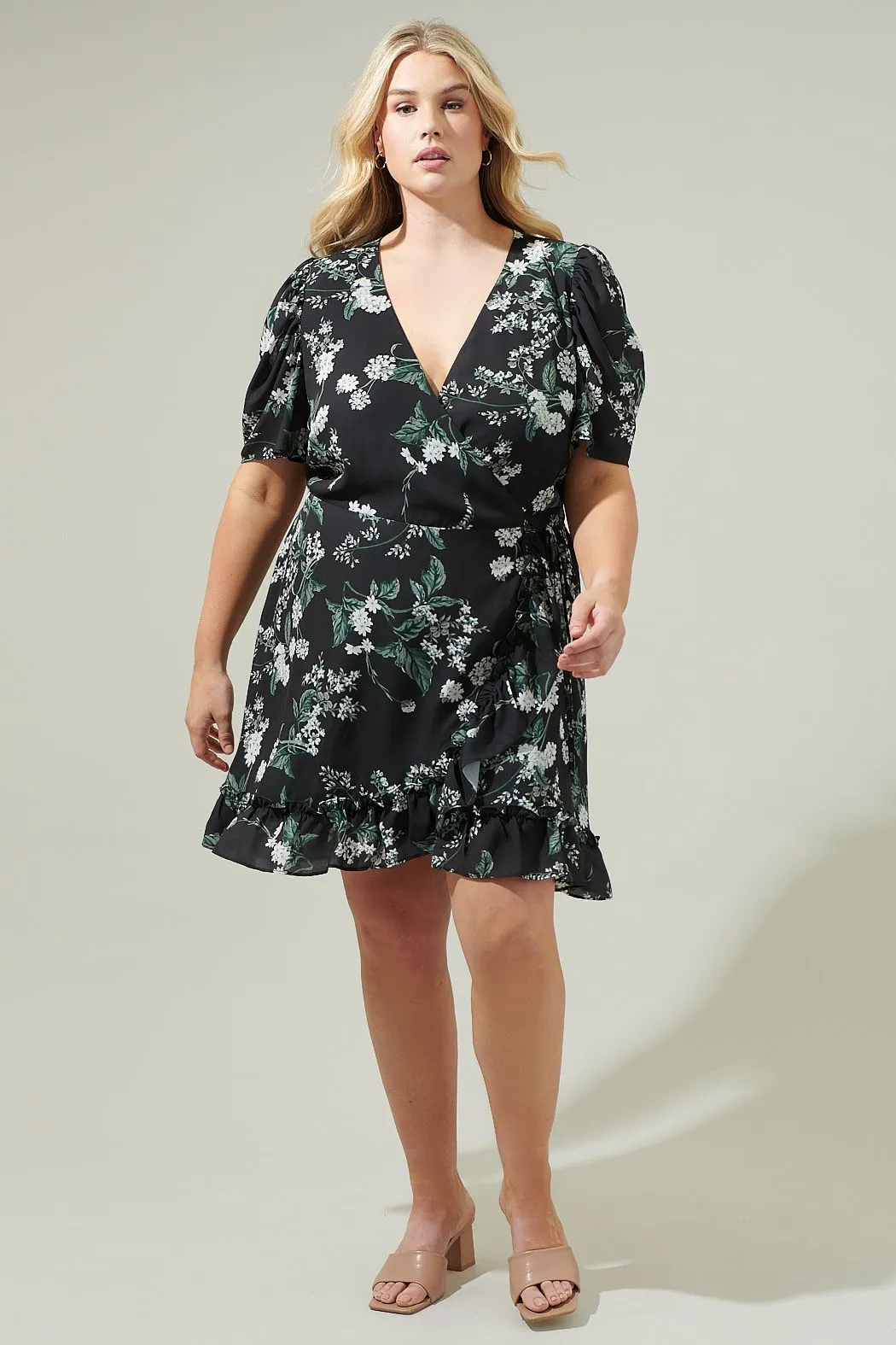 Black Floral Wrap Dress