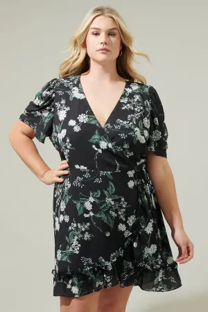 Black Floral Wrap Dress