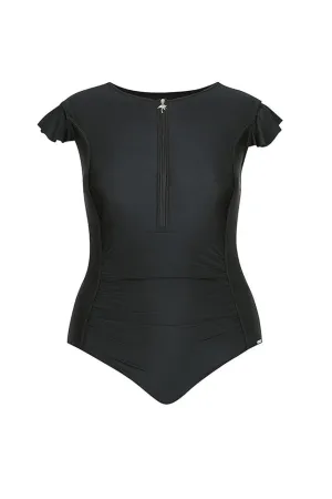 Black Frill Sleeve One Piece Swimsuit
