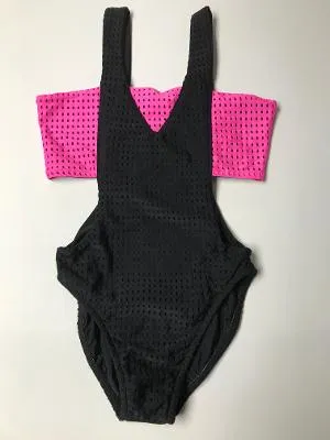 BLACK MESH HOT PINK BANDEAU MONOKINI