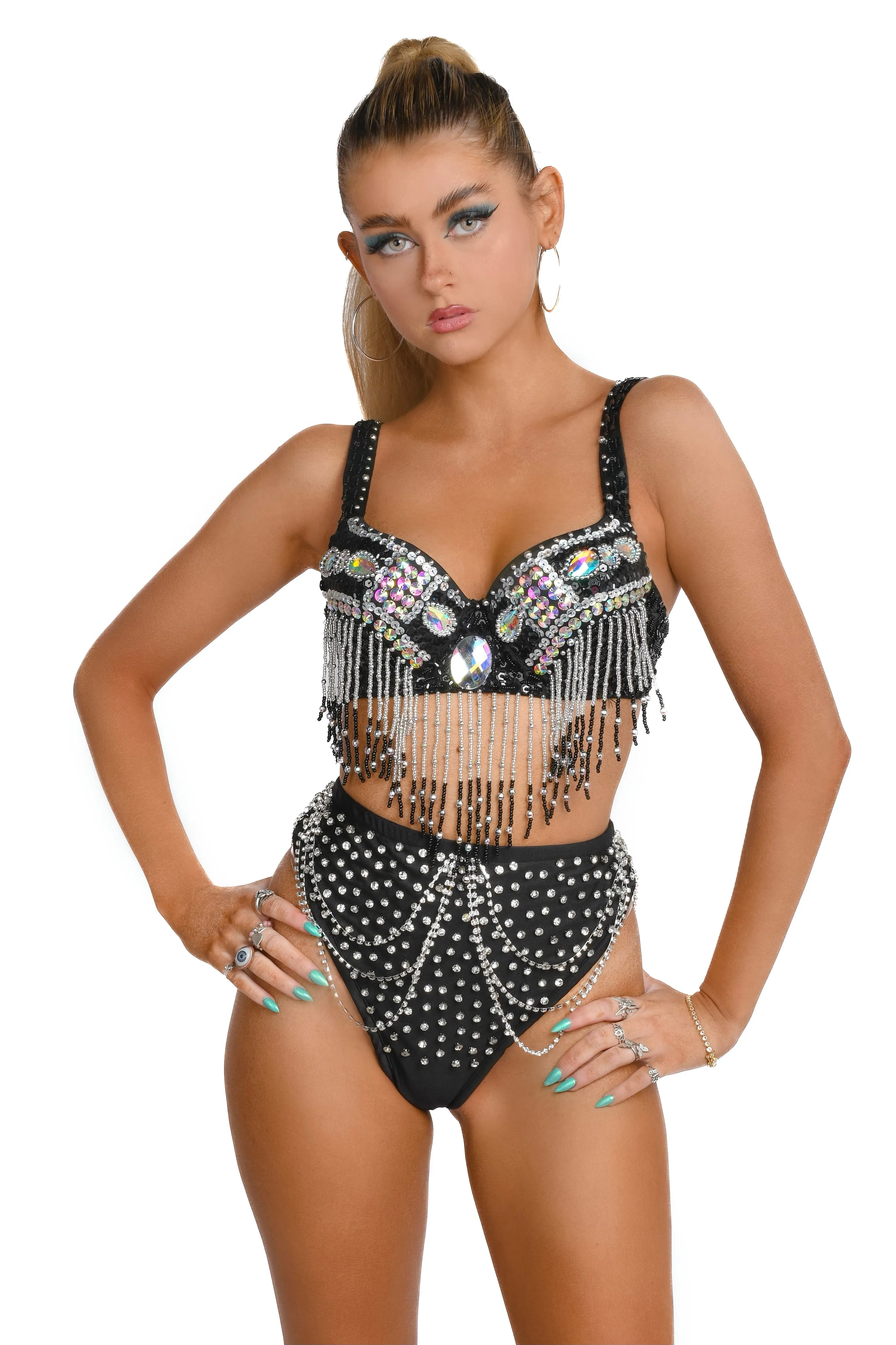 Black Rhinestone High Waisted Bottoms