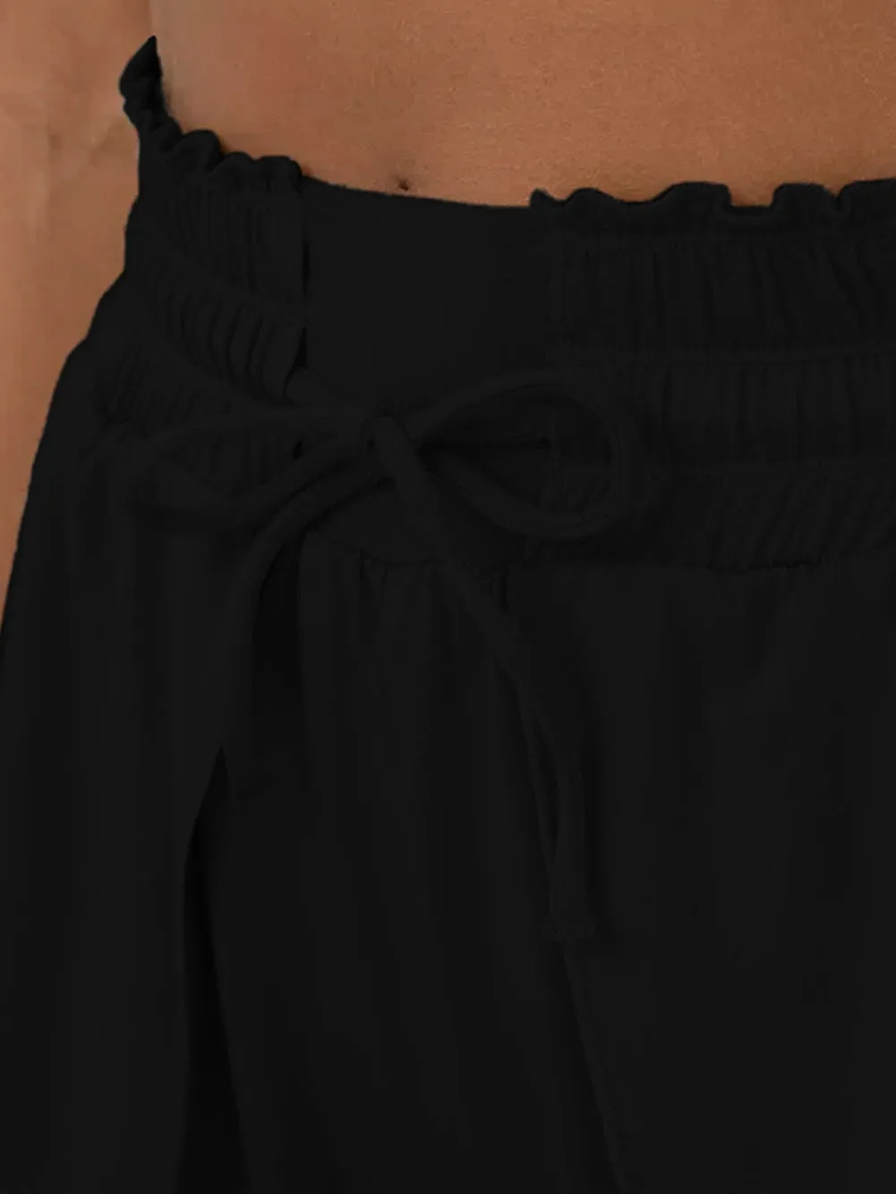 Black Ruffled High Waist Petal Swim Shorts