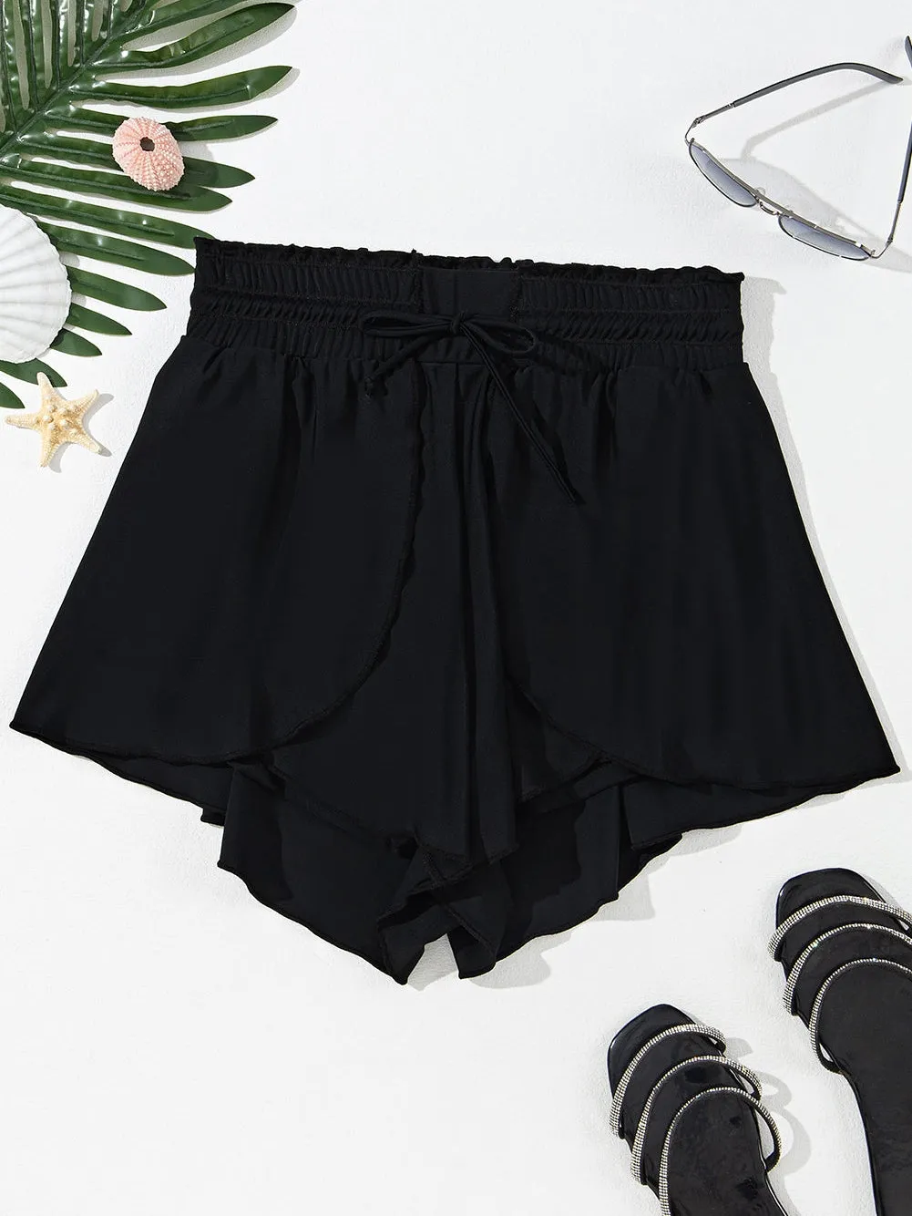 Black Ruffled High Waist Petal Swim Shorts