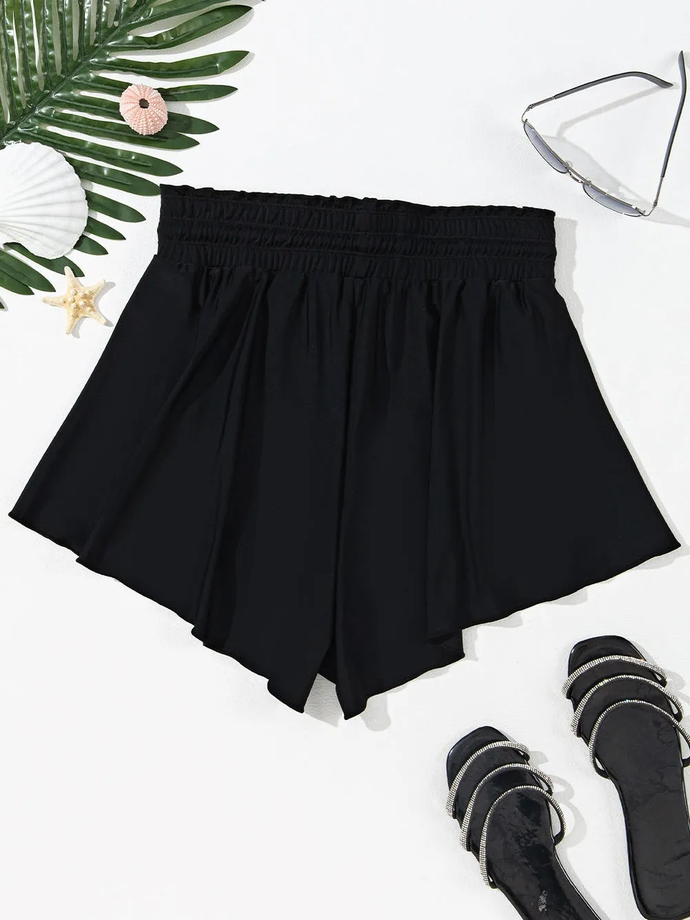 Black Ruffled High Waist Petal Swim Shorts
