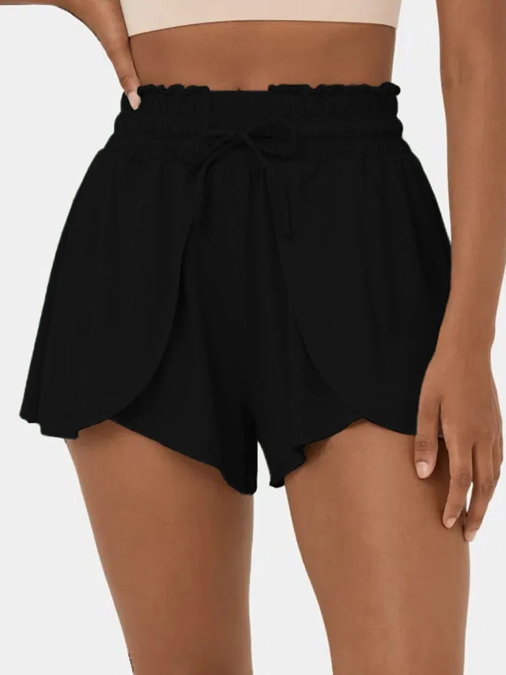 Black Ruffled High Waist Petal Swim Shorts