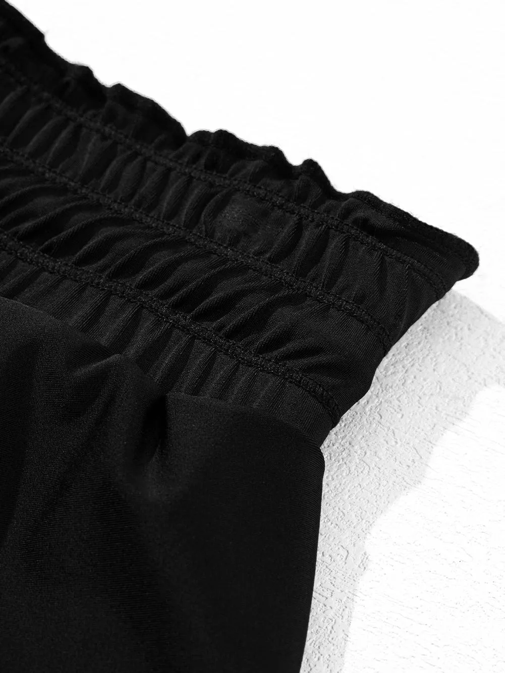 Black Ruffled High Waist Petal Swim Shorts