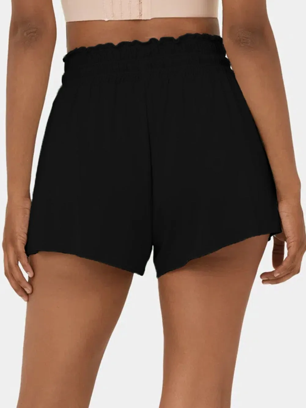 Black Ruffled High Waist Petal Swim Shorts