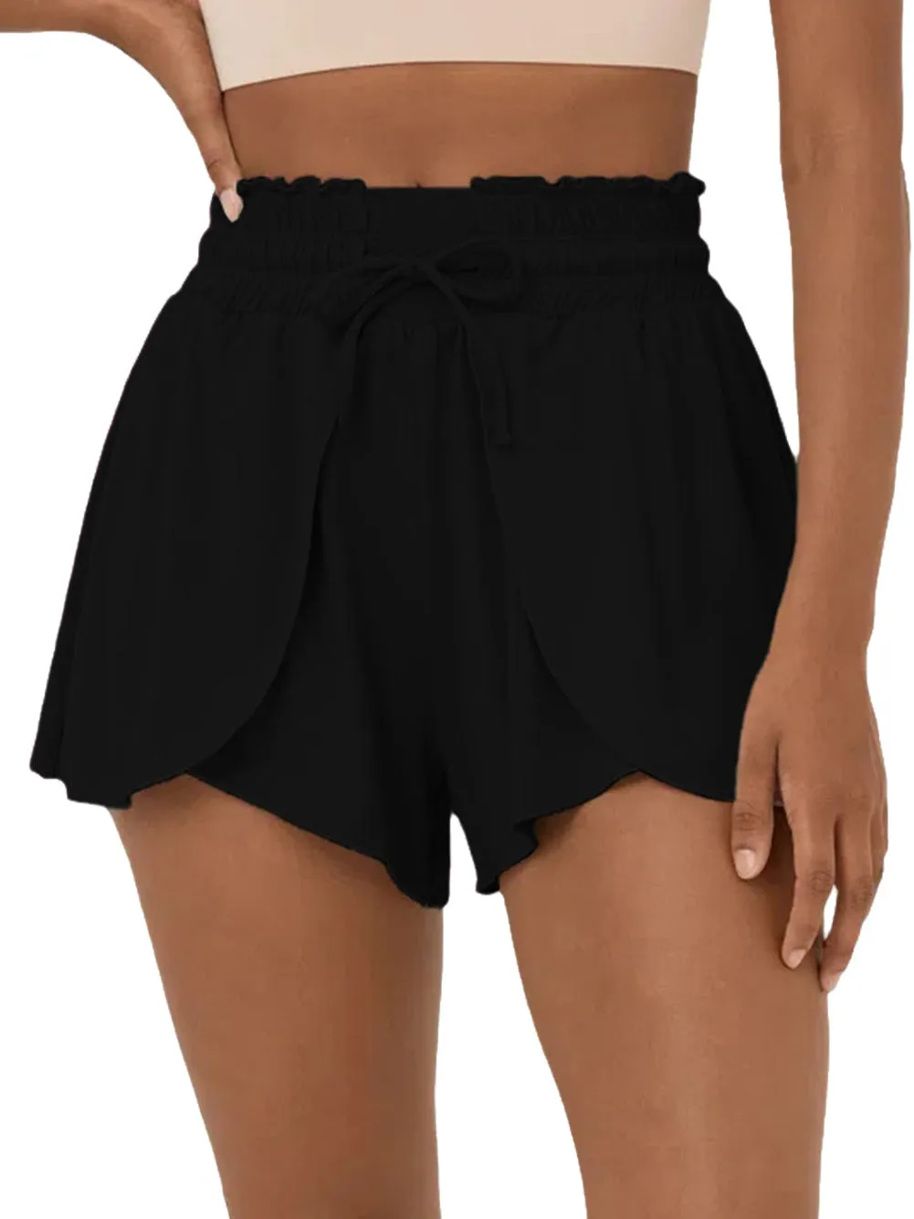 Black Ruffled High Waist Petal Swim Shorts