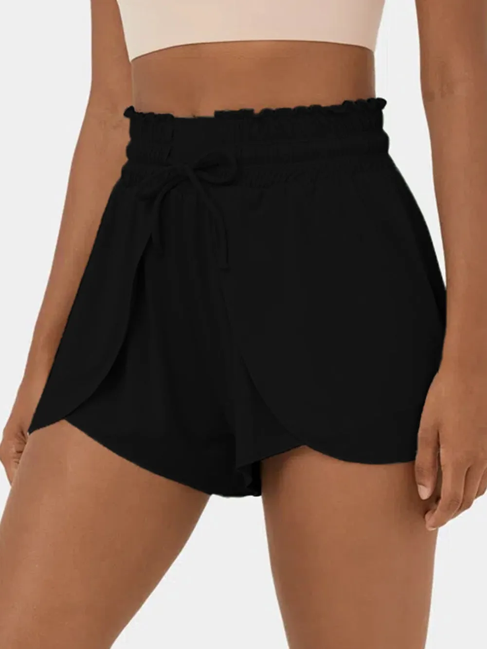 Black Ruffled High Waist Petal Swim Shorts