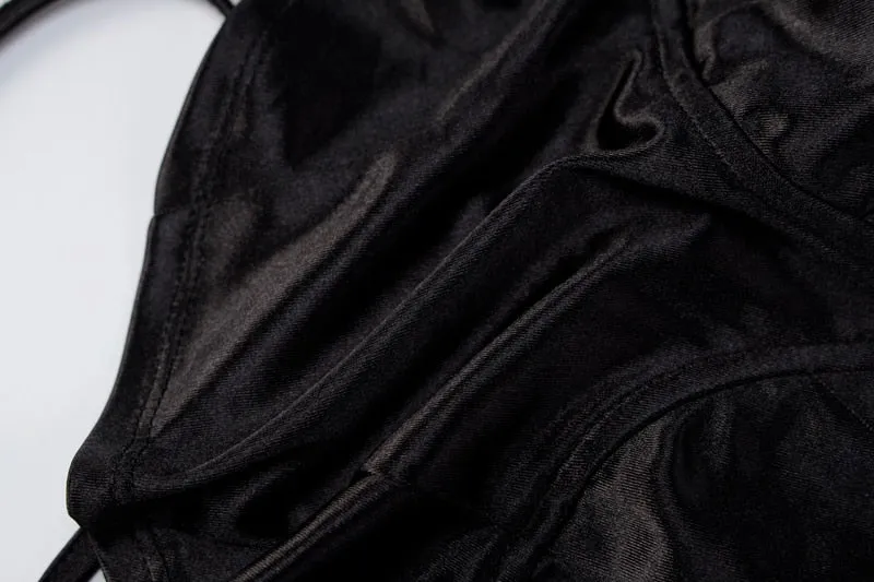Black Satin Halter Crop Top