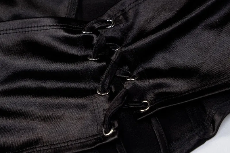 Black Satin Halter Crop Top