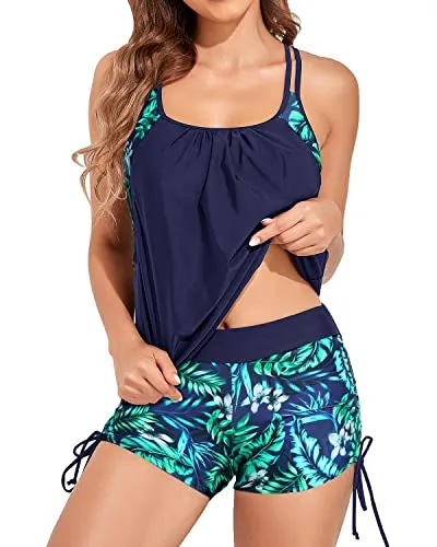 Blouson Tankini Swimsuits for Women Tummy Control Two Piece Swimwear