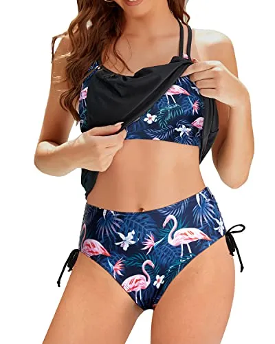 Blouson Tankini Swimsuits Two Piece Tummy Control Bathing Suits