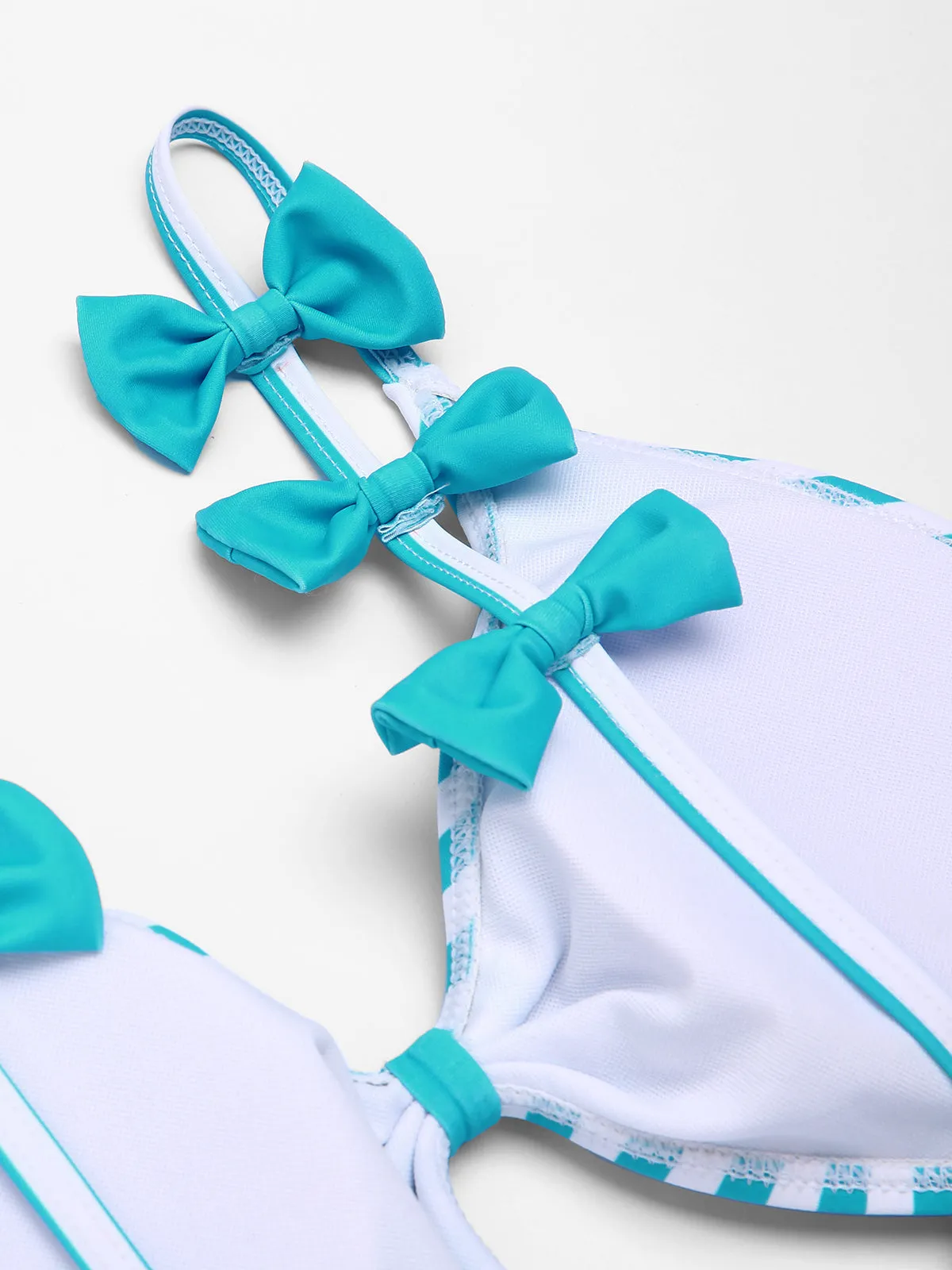 Blue 1960s Stripe Strap Bow One-Piece Swimsuit