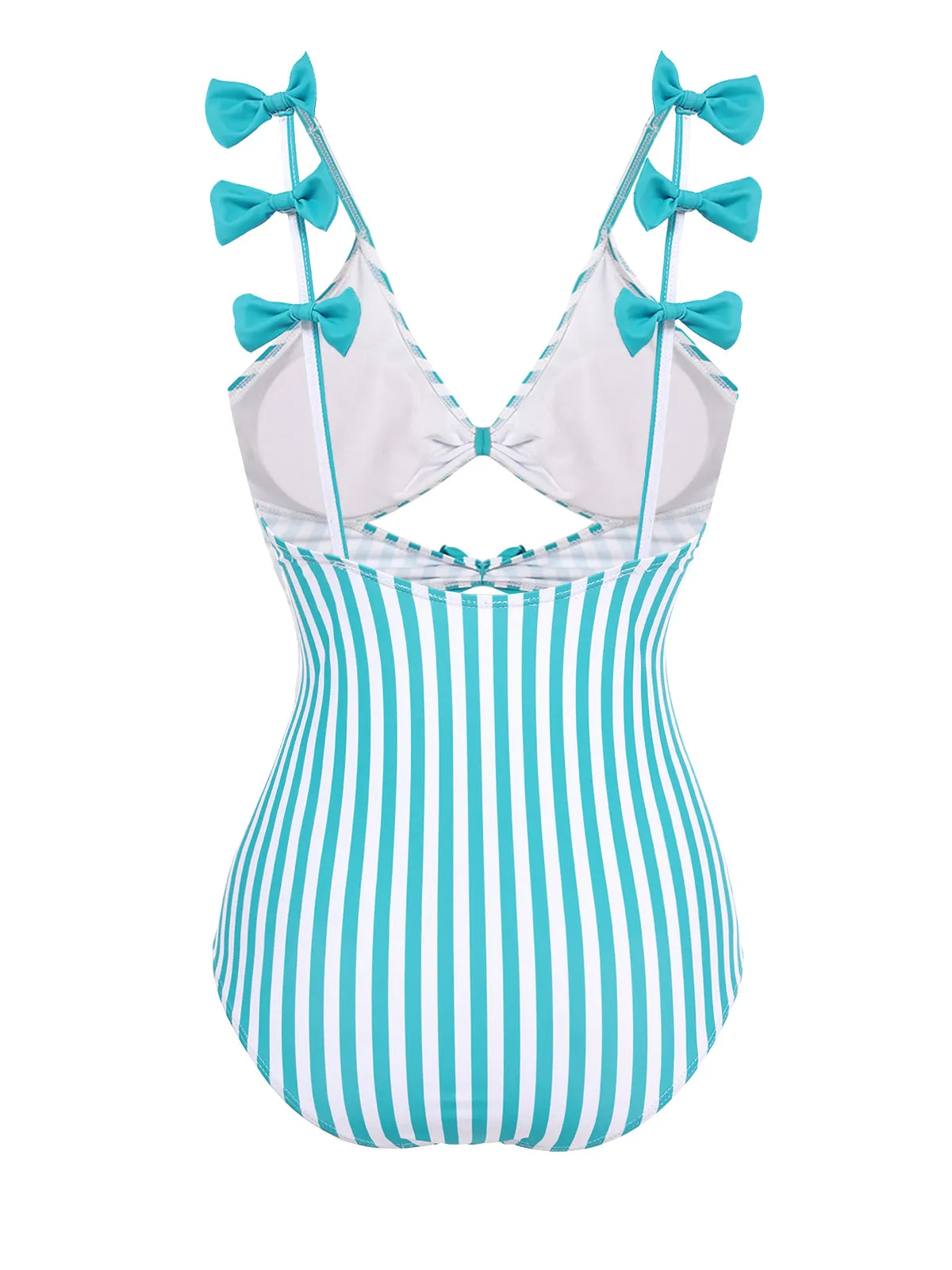Blue 1960s Stripe Strap Bow One-Piece Swimsuit