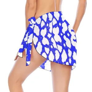Blue & White Leopard Short Chiffon Sarong Wrap up to 5 XL (FWS)