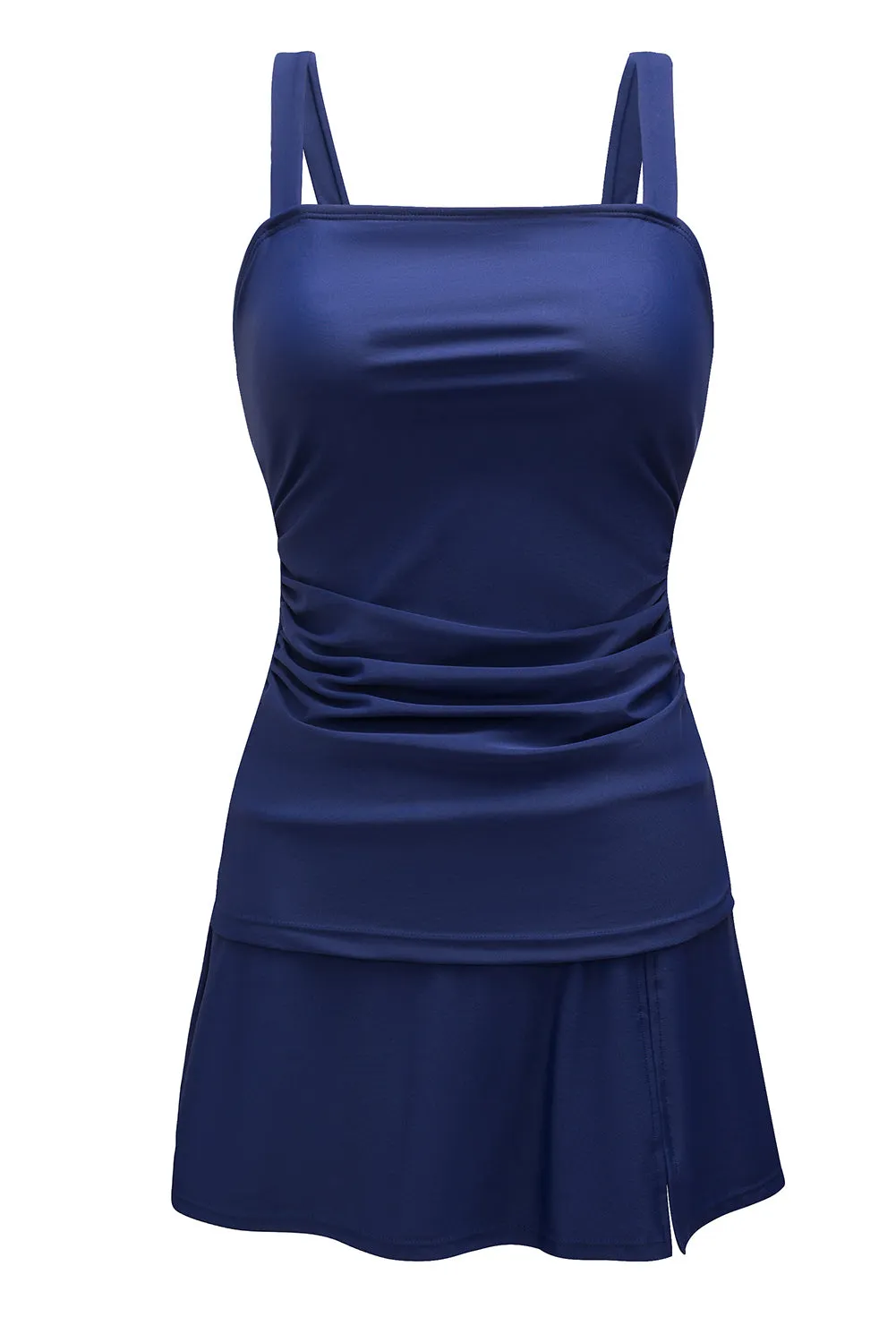 Blue Boho Pleated Sleeveless Tankini Set