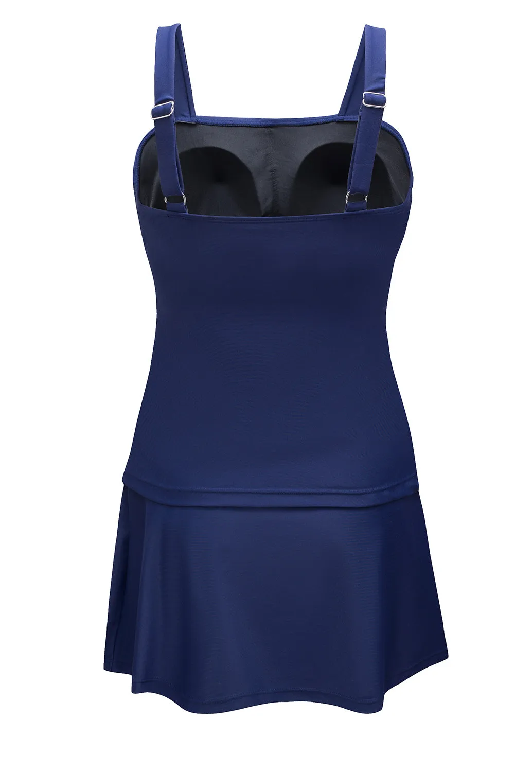 Blue Boho Pleated Sleeveless Tankini Set