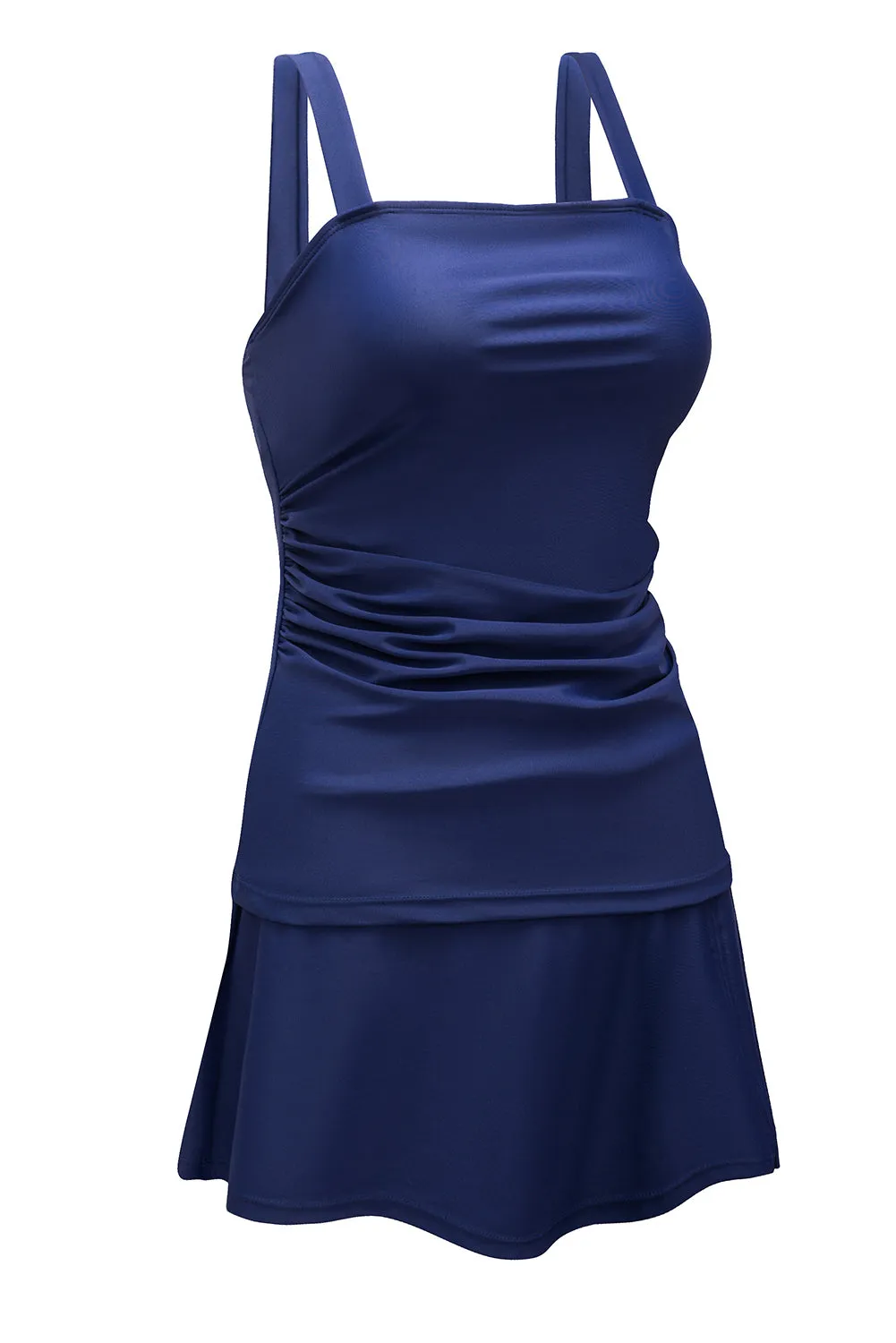 Blue Boho Pleated Sleeveless Tankini Set