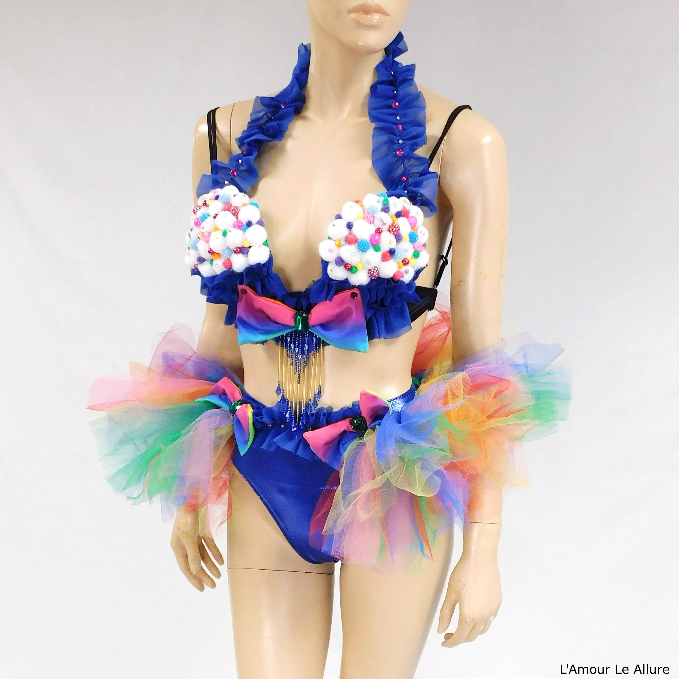 Blue Cupcake Birthday Plunge Rave Bra with Tutu Bustle