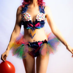 Blue Cupcake Birthday Plunge Rave Bra with Tutu Bustle