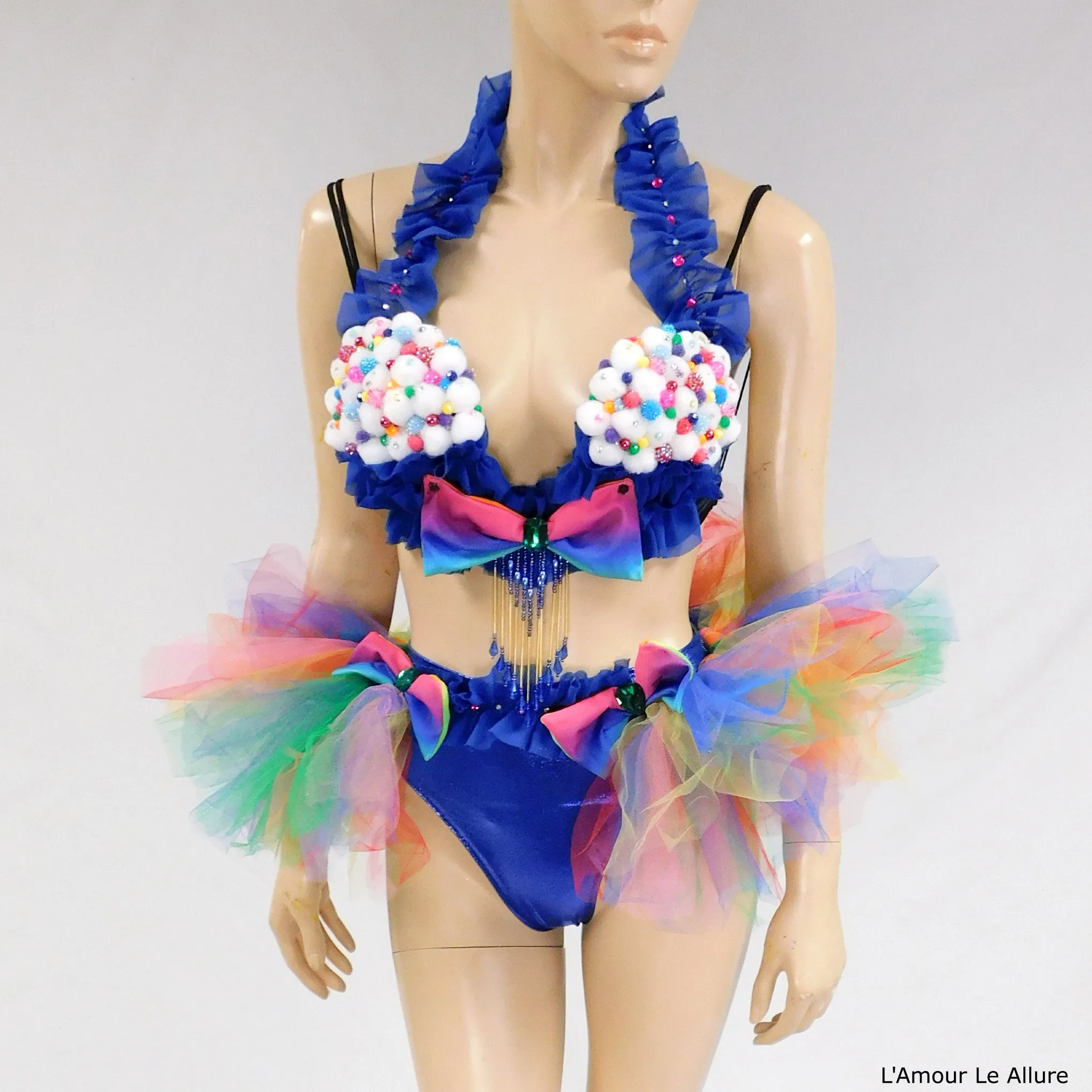 Blue Cupcake Birthday Plunge Rave Bra with Tutu Bustle