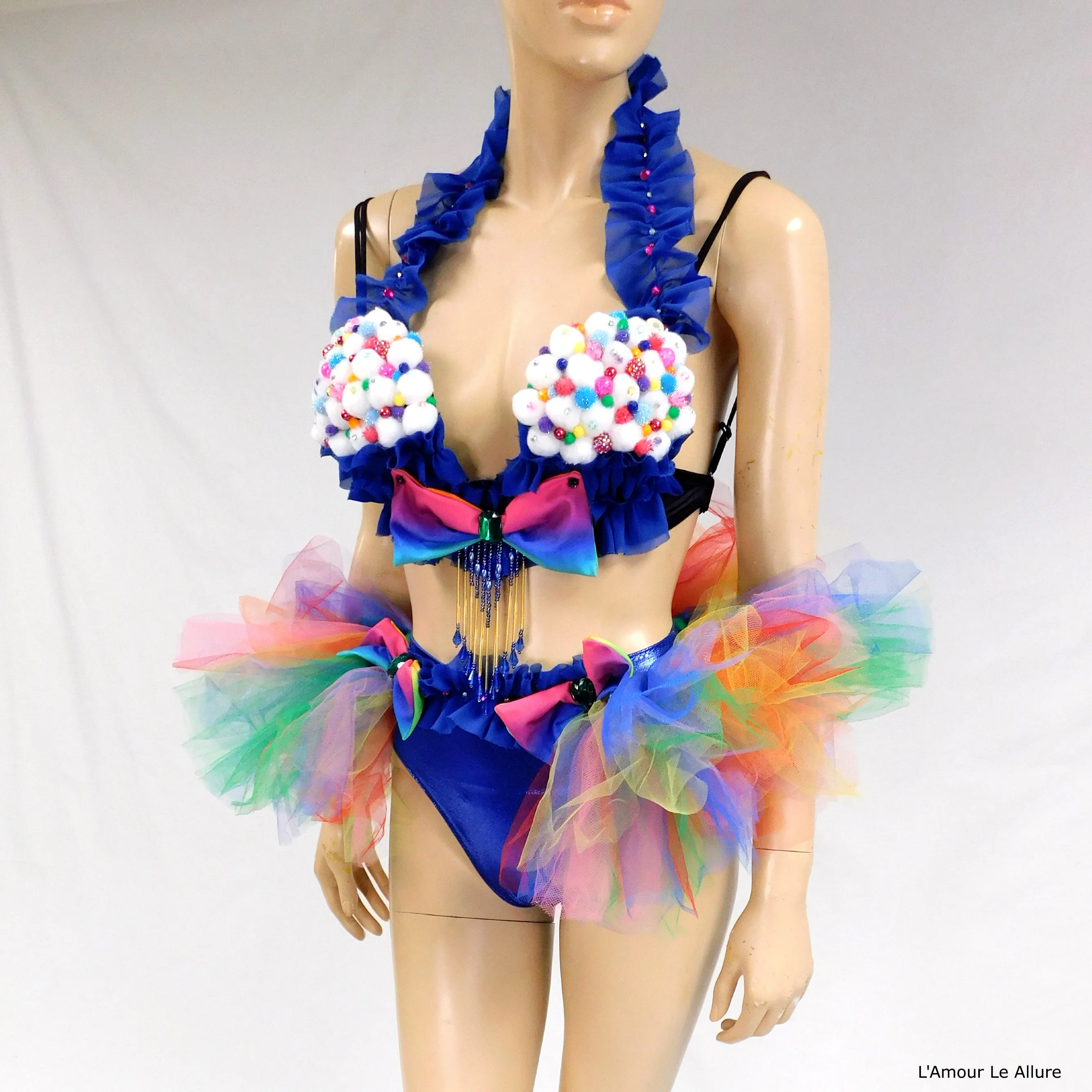 Blue Cupcake Birthday Plunge Rave Bra with Tutu Bustle