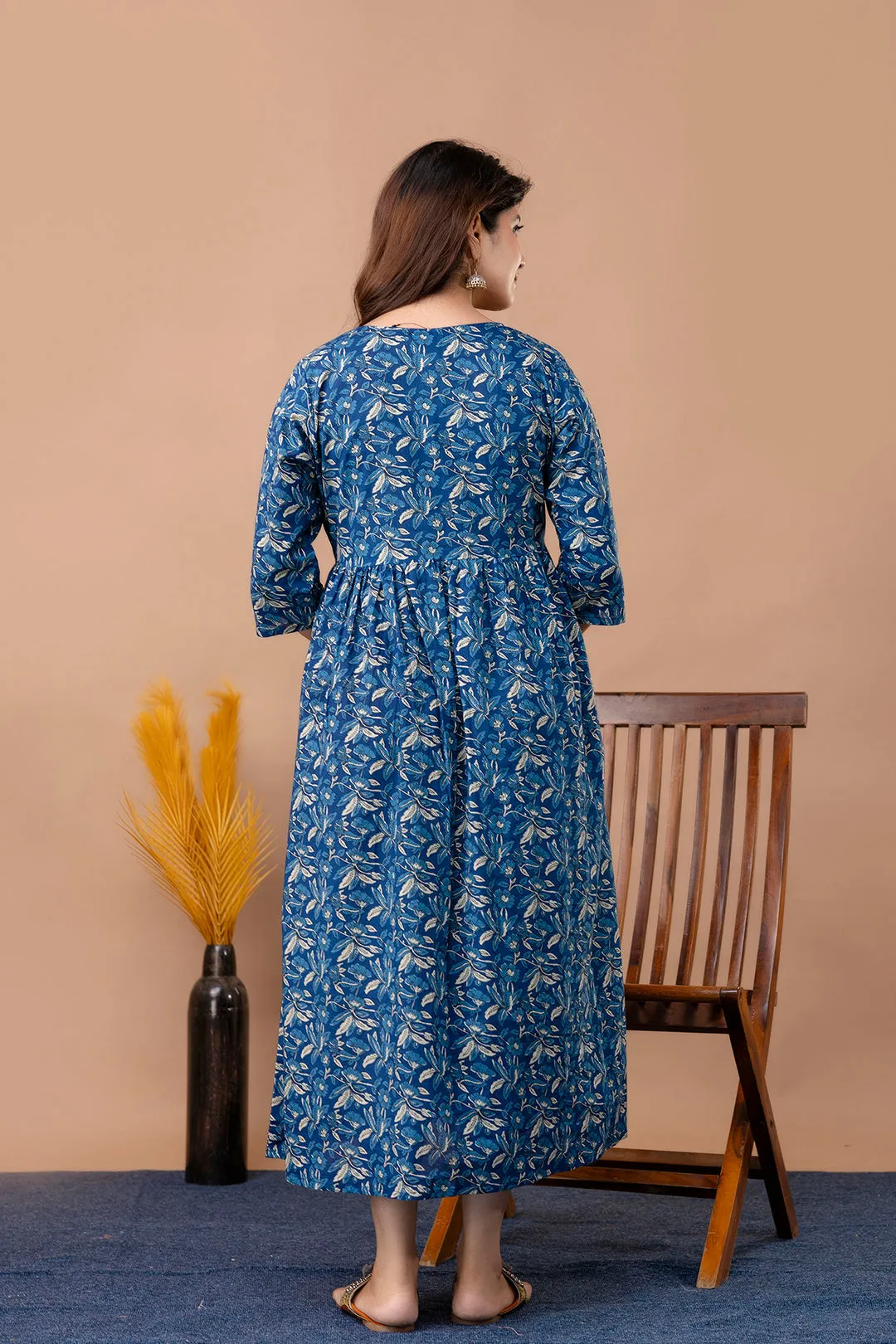 Blue Floral Maternity Dress For Women