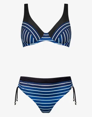 Blue Illusion Underwired Bikini Set - Blue and White