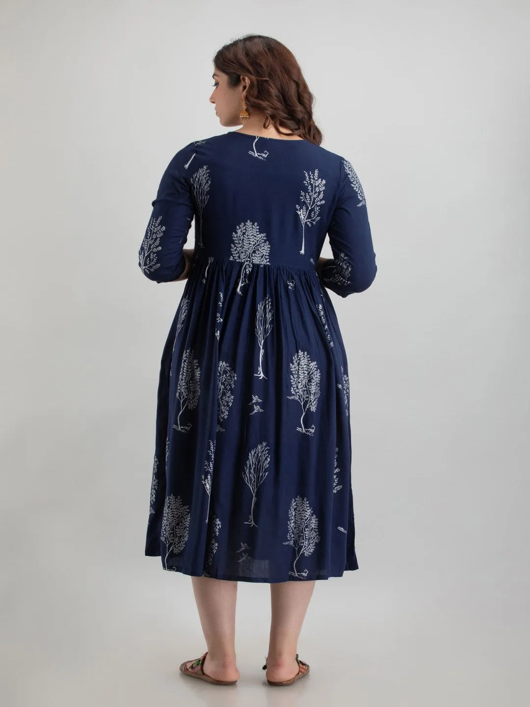 Blue Printed Rayon Maternity Kurta Only