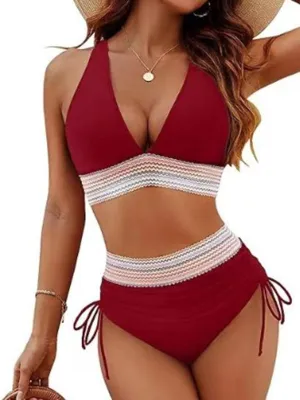 Blue Zone Planet |  High waist two piece set V neck tie bikini