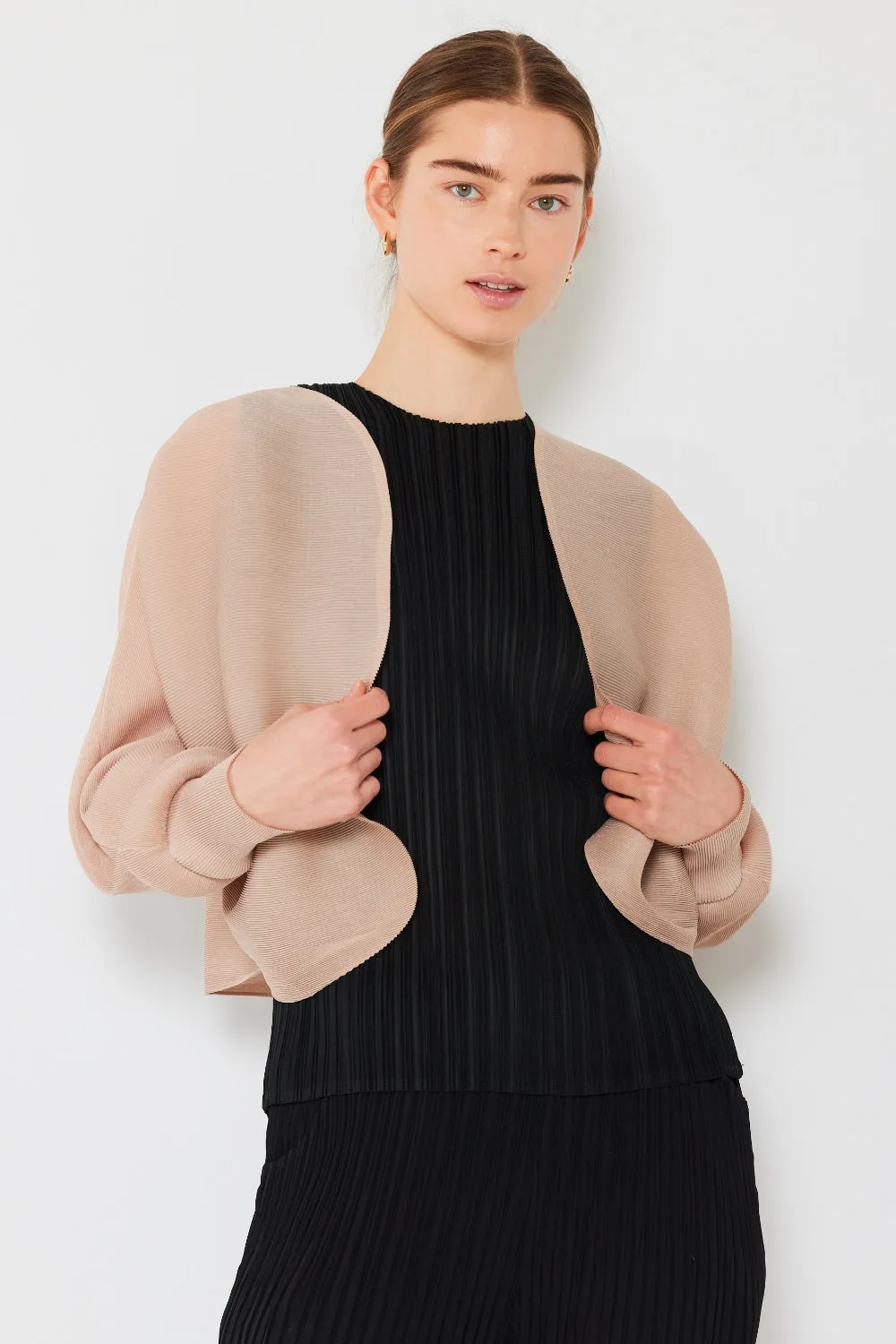 Blue Zone Planet |  Marina West Swim Rib Pleated Puff Sleeve Bolero Cardigan