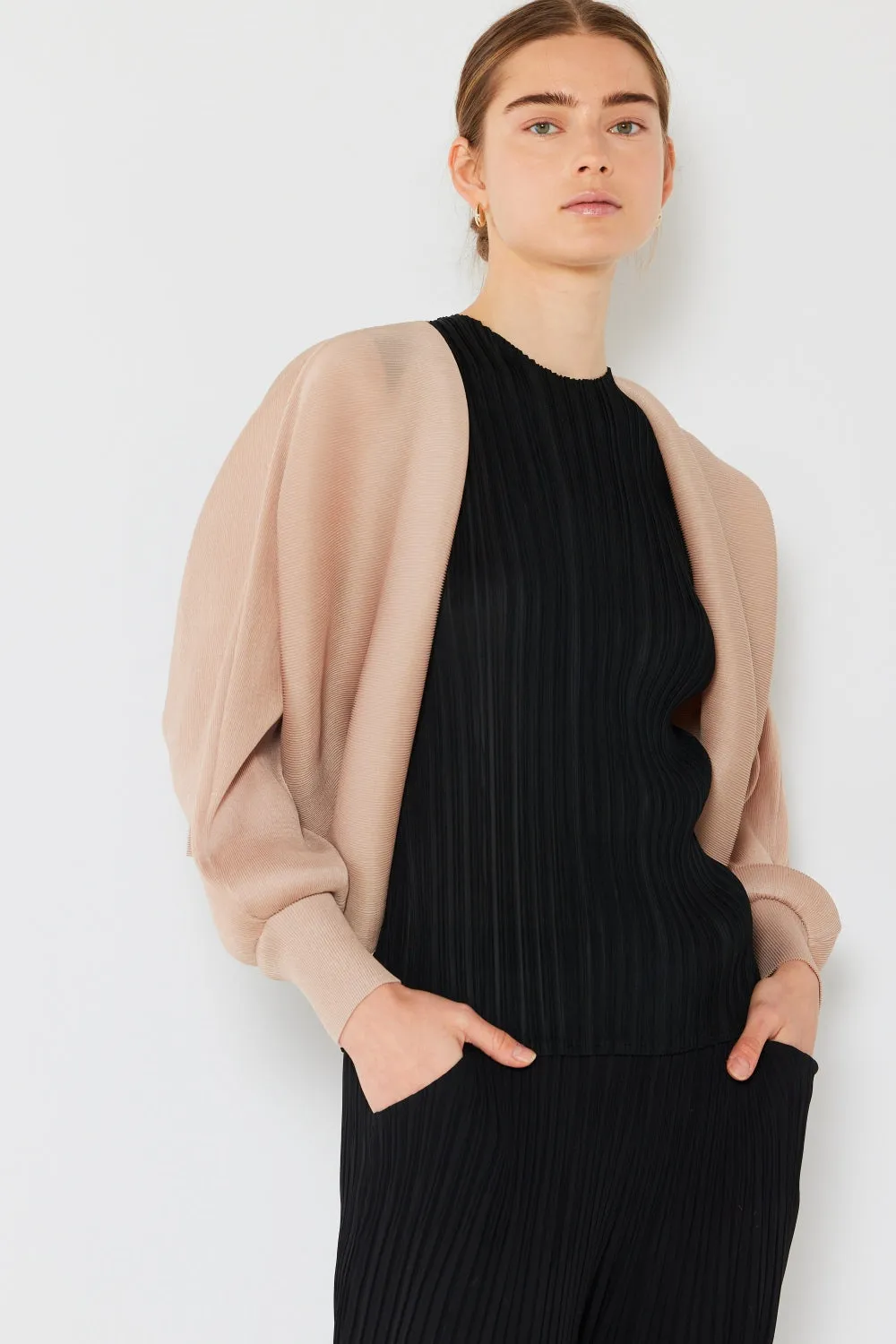 Blue Zone Planet |  Marina West Swim Rib Pleated Puff Sleeve Bolero Cardigan