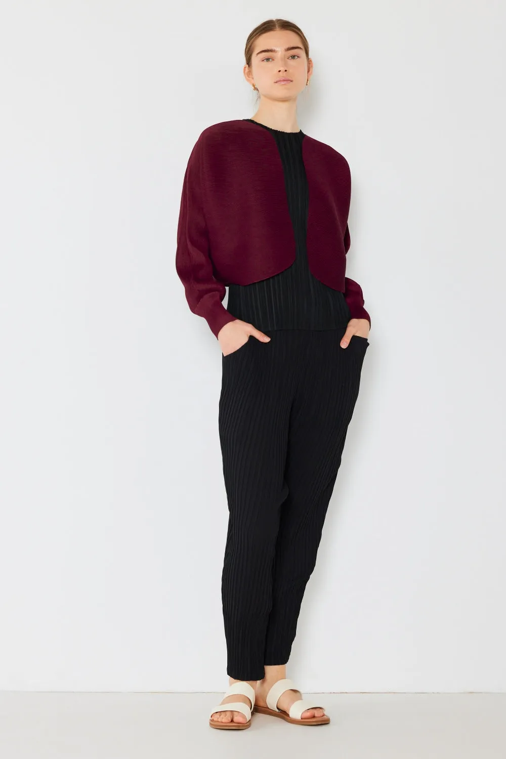 Blue Zone Planet |  Marina West Swim Rib Pleated Puff Sleeve Bolero Cardigan