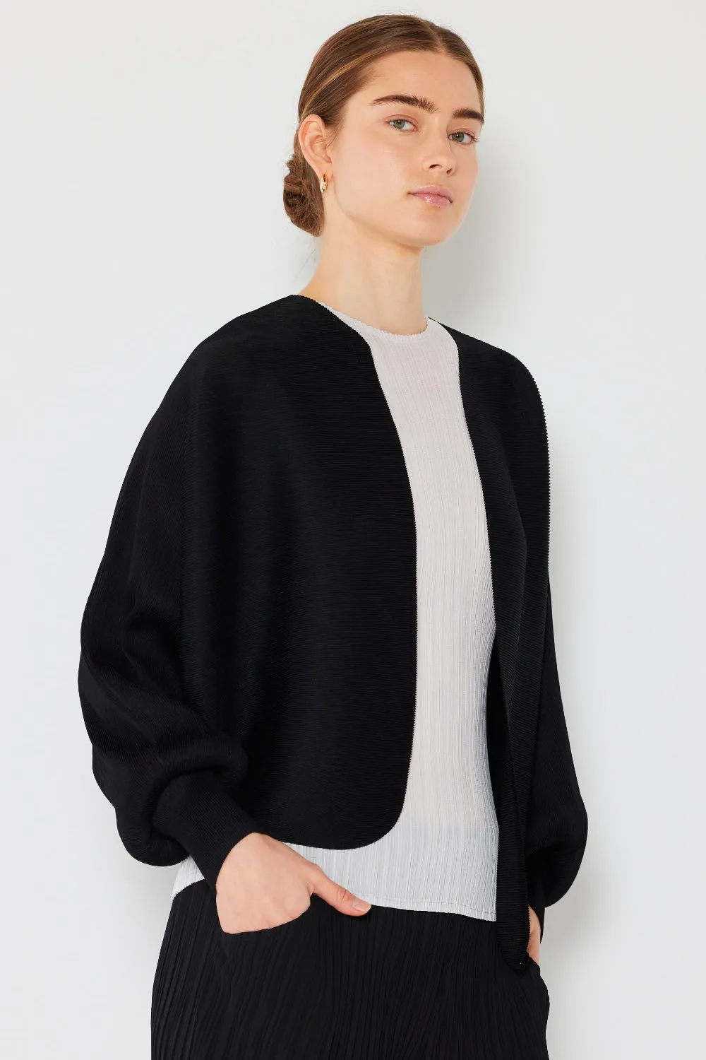 Blue Zone Planet |  Marina West Swim Rib Pleated Puff Sleeve Bolero Cardigan