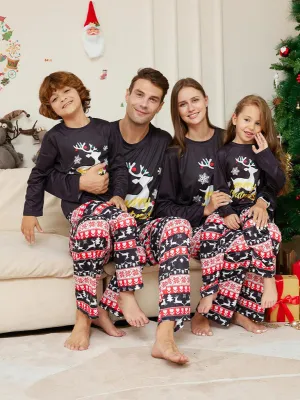 Blue Zone Planet |  New Christmas Cartoon Elk Letter Round Neck Parent-Child Home Clothes Set Pajamas