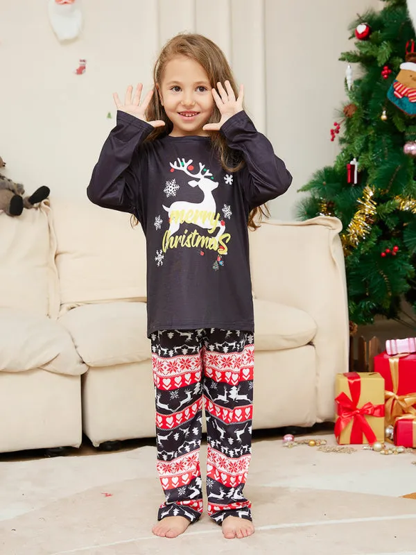Blue Zone Planet |  New Christmas Cartoon Elk Letter Round Neck Parent-Child Home Clothes Set Pajamas