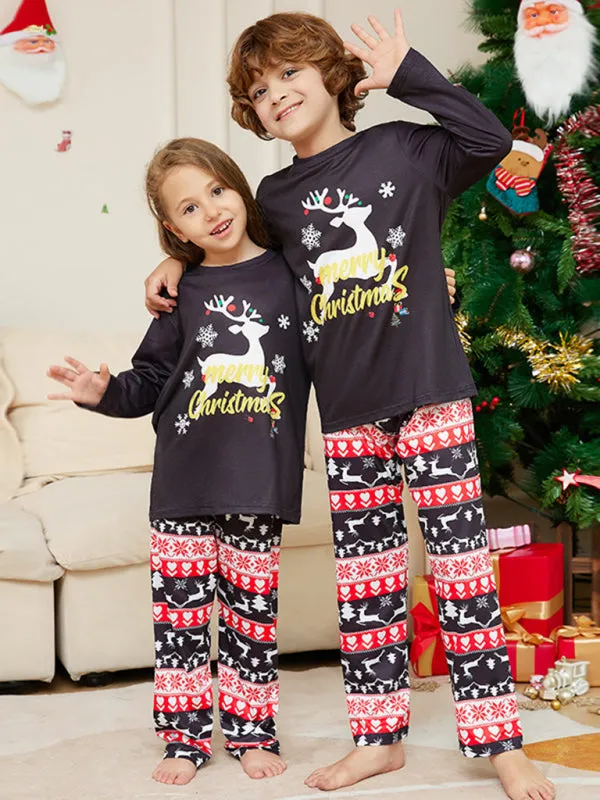 Blue Zone Planet |  New Christmas Cartoon Elk Letter Round Neck Parent-Child Home Clothes Set Pajamas