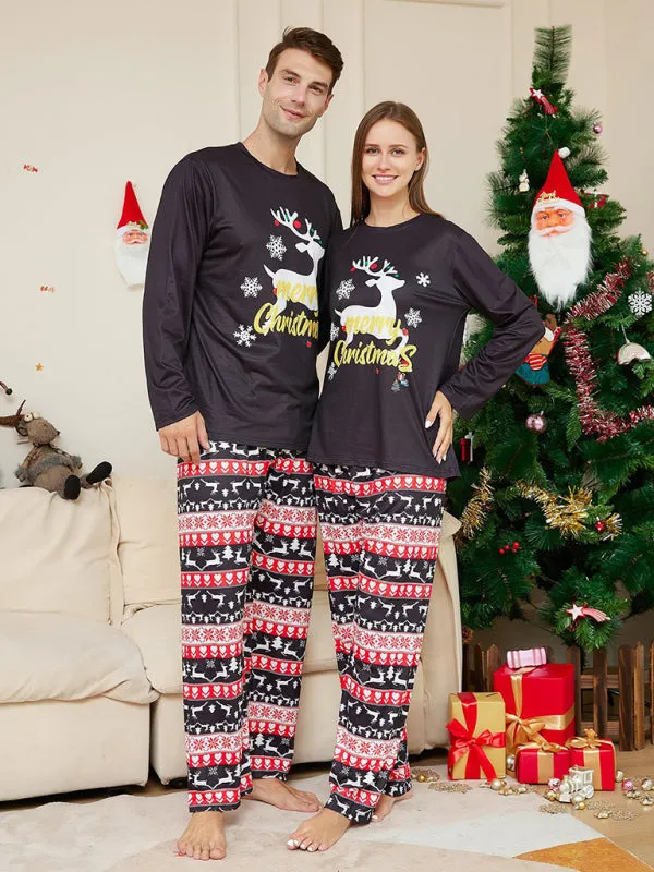 Blue Zone Planet |  New Christmas Cartoon Elk Letter Round Neck Parent-Child Home Clothes Set Pajamas