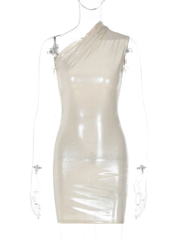 Blue Zone Planet |  New Sexy Slim Solid Color Slant Shoulder Sleeveless Hip Dress