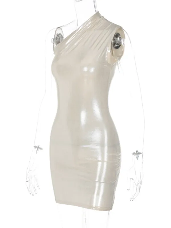 Blue Zone Planet |  New Sexy Slim Solid Color Slant Shoulder Sleeveless Hip Dress