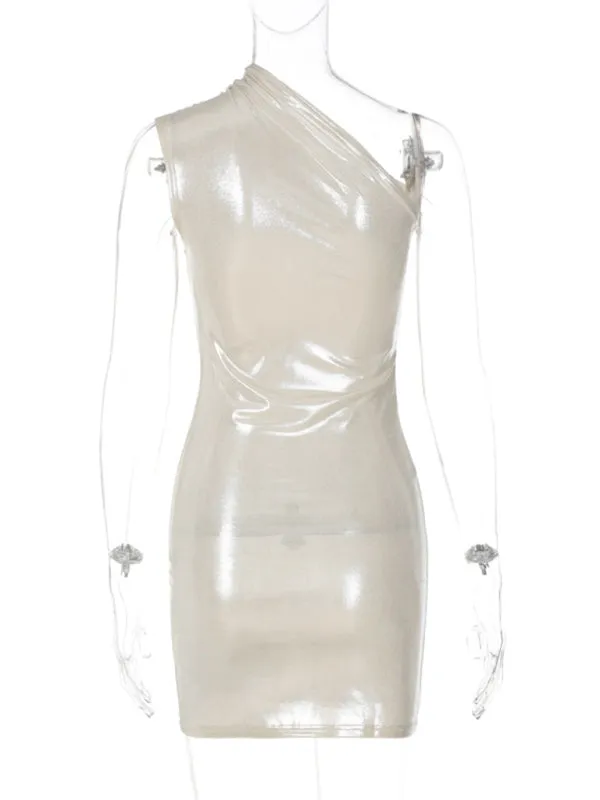 Blue Zone Planet |  New Sexy Slim Solid Color Slant Shoulder Sleeveless Hip Dress