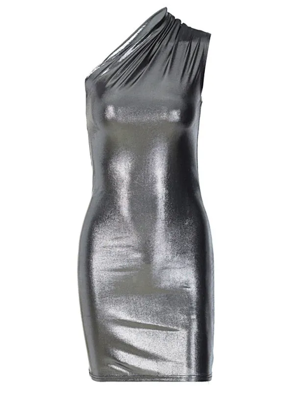 Blue Zone Planet |  New Sexy Slim Solid Color Slant Shoulder Sleeveless Hip Dress