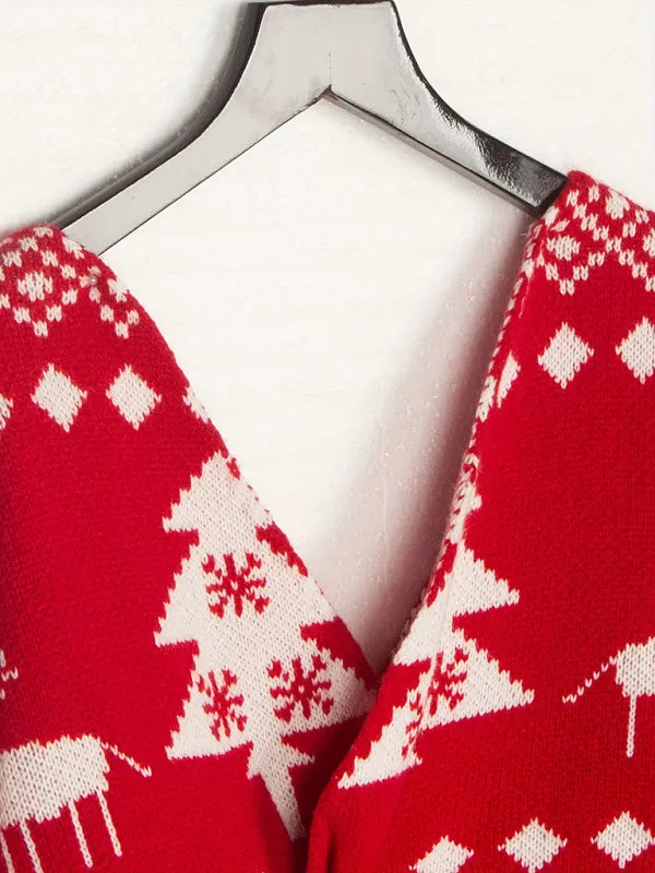 Blue Zone Planet |  New V-neck irregular backless off-shoulder Christmas snowflake pattern long-sleeved women's sweater