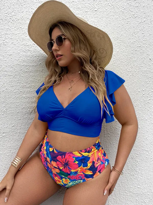 Blue Zone Planet |  Plus Size Women-Falbala V-Neck Bikini Set