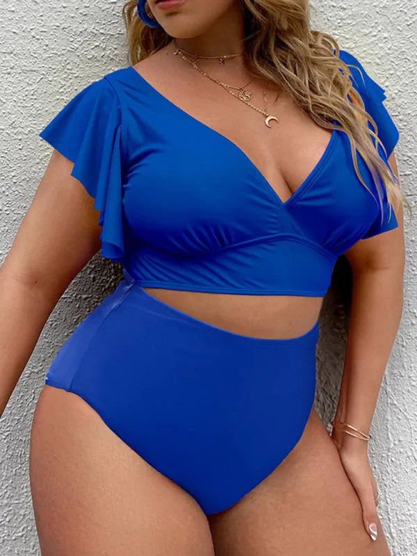 Blue Zone Planet |  Plus Size Women-Falbala V-Neck Bikini Set