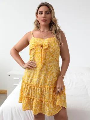 Boho Ditsy Floral Tiered Layer Sleeveless Spaghetti Strap Layered/Tiered High Waist Short Plus Size Dress