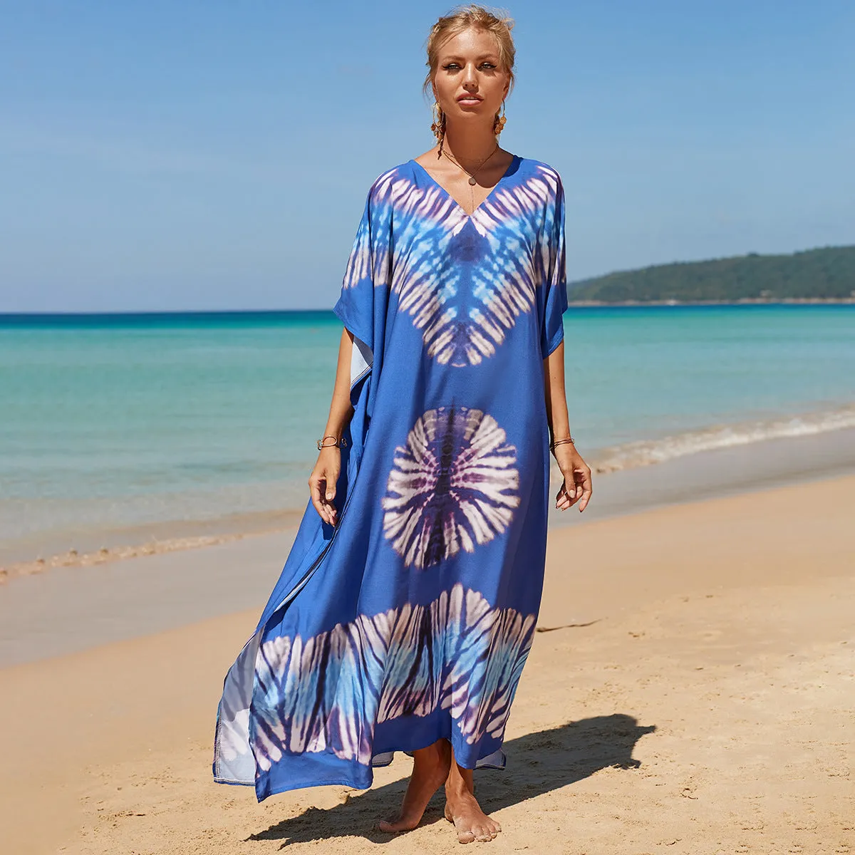 Boho Style Maxi Dress Print Face Swim Suit Cover-up Bohemian Dress
