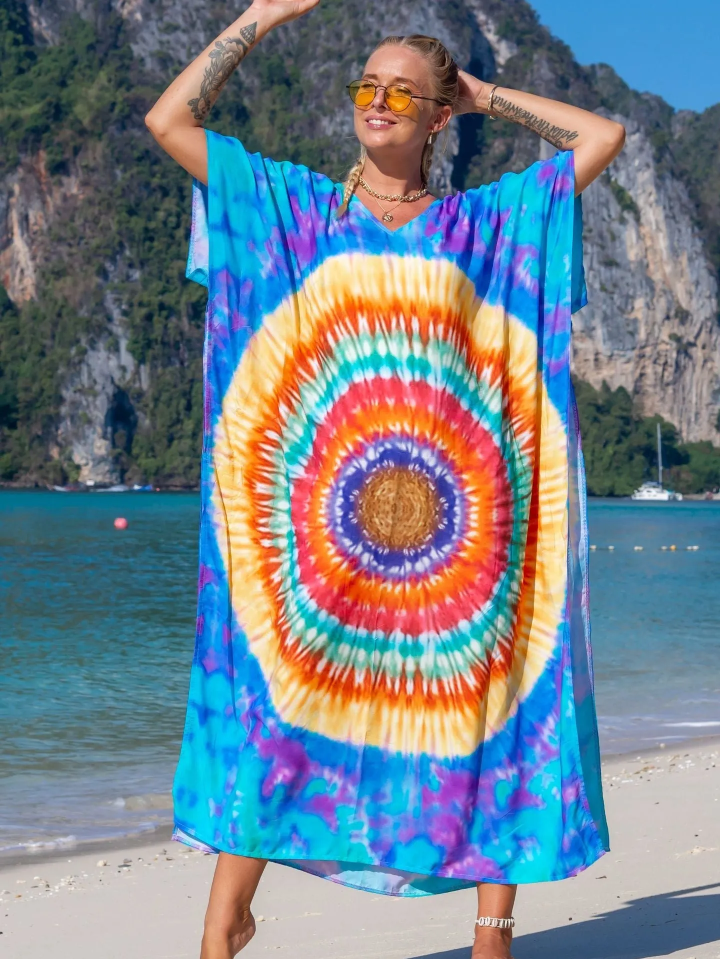 Boho Style Maxi Dress Print Face Swim Suit Cover-up Bohemian Dress
